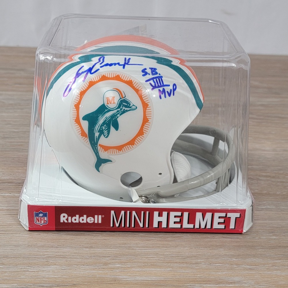 Larry Csonka Signed Miami Dolphins Riddell Throwback Mini Helmet SB VIII MVP COA